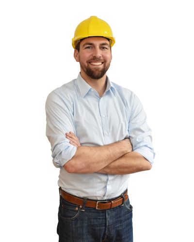 portrait of a successful engineer in mechanical engineering in industry on white background